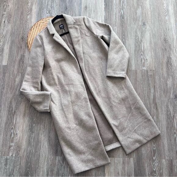 Zara beige open front long trench coatigan women’s size XL - Picture 1 of 6